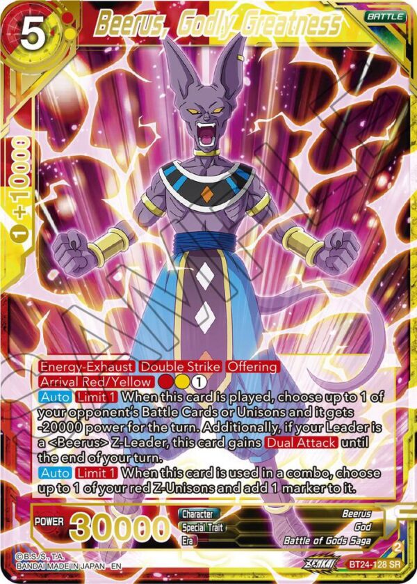 Beerus, Godly Greatness — Masters · Beyond Generations BT24-128 · Foil