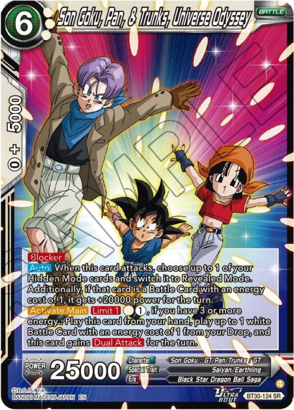 Son Goku, Pan, & Trunks, Universe Odyssey — Masters · Three Glorious Fighters BT30-124 · Foil