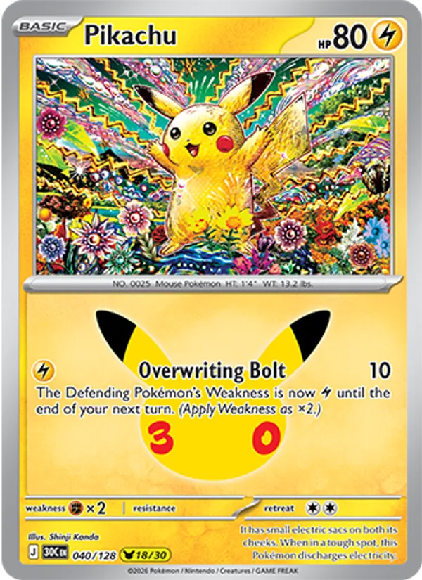 Pikachu — 30th Celebration 040/128 · Holo