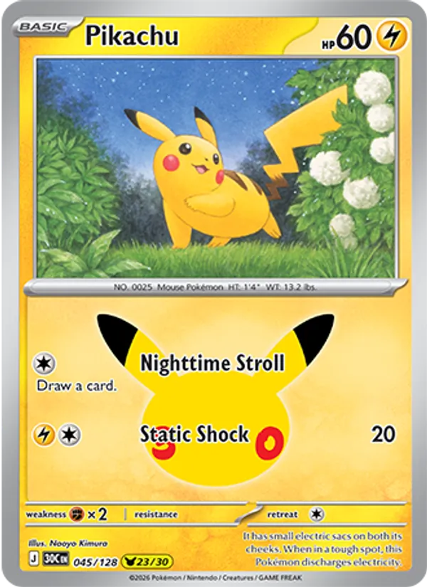 Pikachu — 30th Celebration 045/128 · Holo