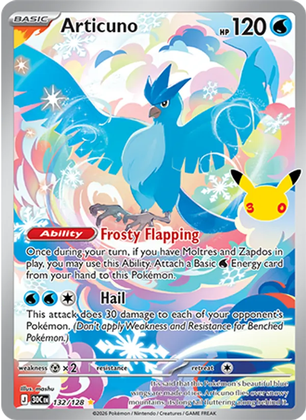 Articuno — ME: 30th Celebration 132/128 · Holofoil
